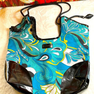 Teal Paisley Tote with knot handles Large